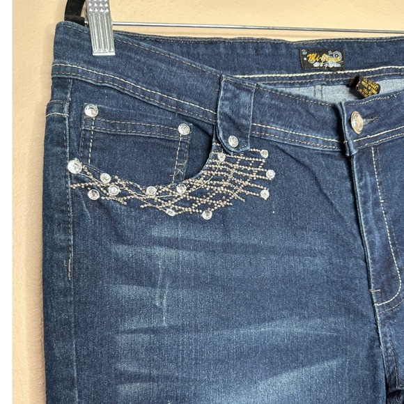 Mi-Jeans Women's Jr Size 15 Dark Wash Mid Rise Embellished Bling Bootcut Jeans - Picture 4 of 6
